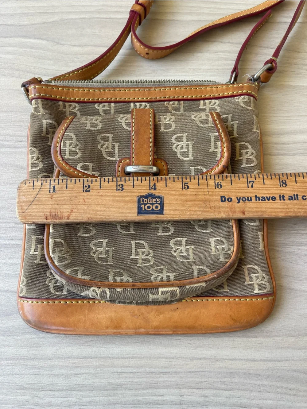 Dooney & Bourke Brown Signature Messenger Crossbody with Tan Trim